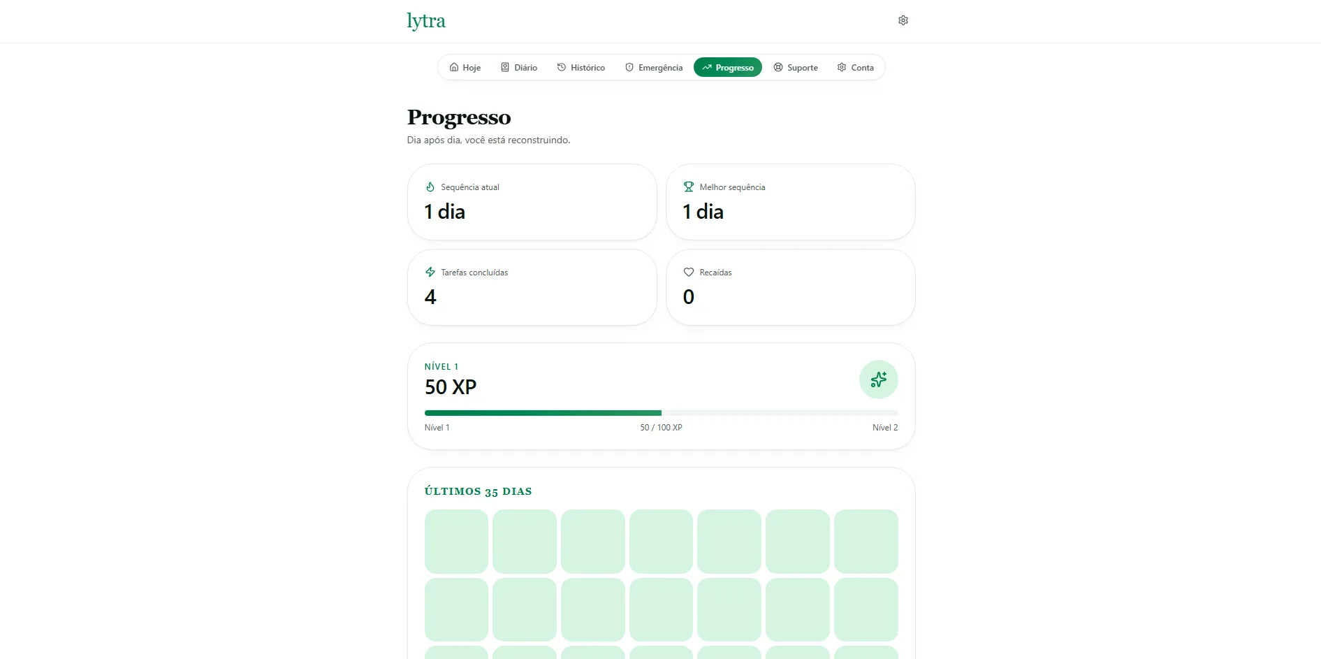 Lytra — tela de Progresso no computador