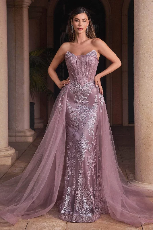 Ladivine J858 - Strapless V-Neck Evening Gown