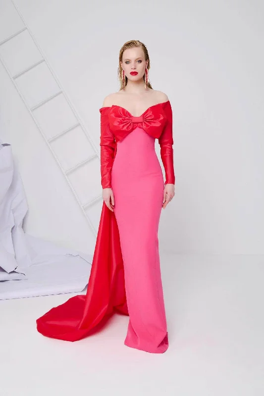 MNM Couture N0565A - Off Shoulder Column Evening Gown