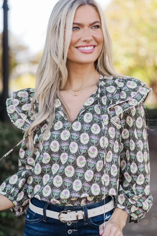 Stay On Schedule Brown Medallion Print Blouse