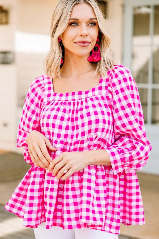 Feeling Fun Hot Pink Gingham Blouse