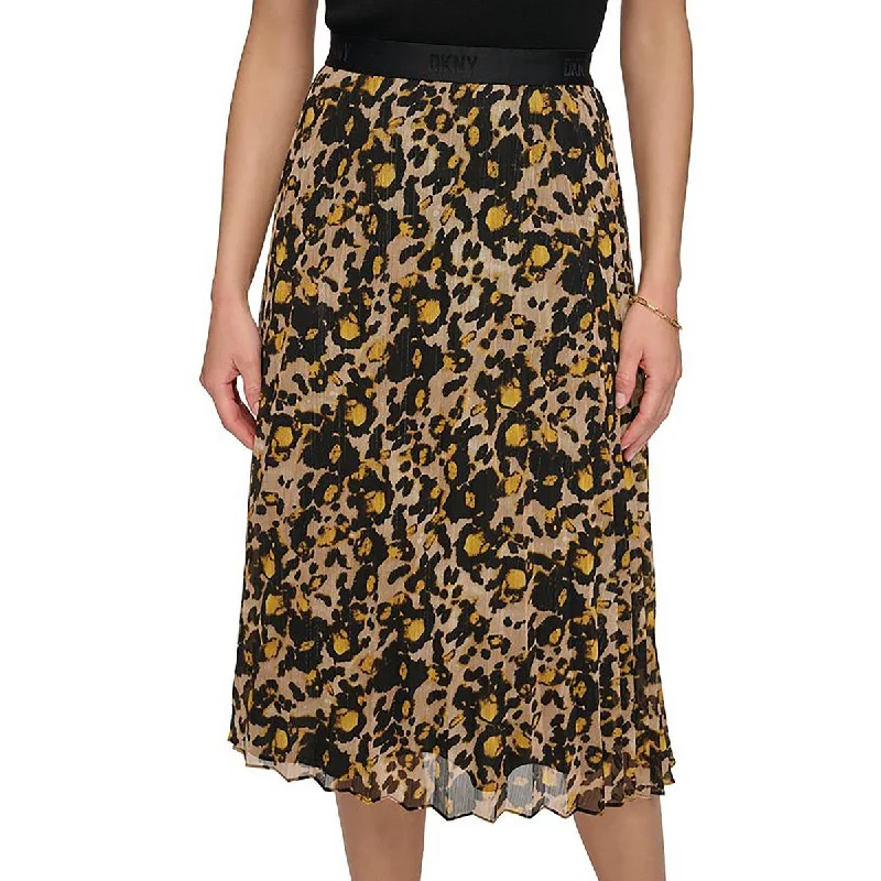 Womens Metallic Animal Print Midi Skirt