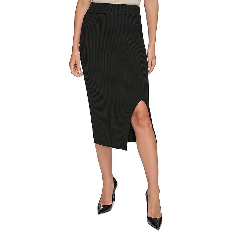 Womens Pencil Ribbed Midi Skirt