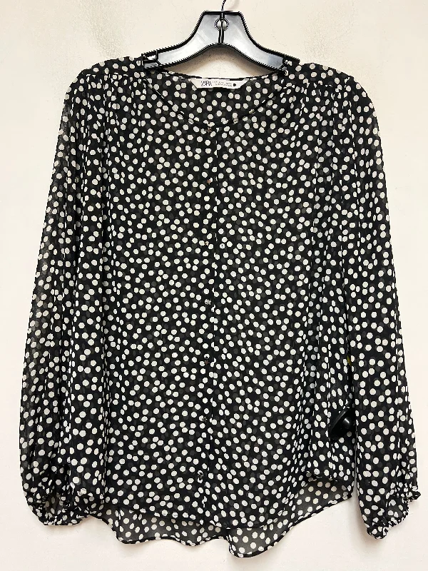 Top Long Sleeve By Zara In Polkadot Pattern, Size: S