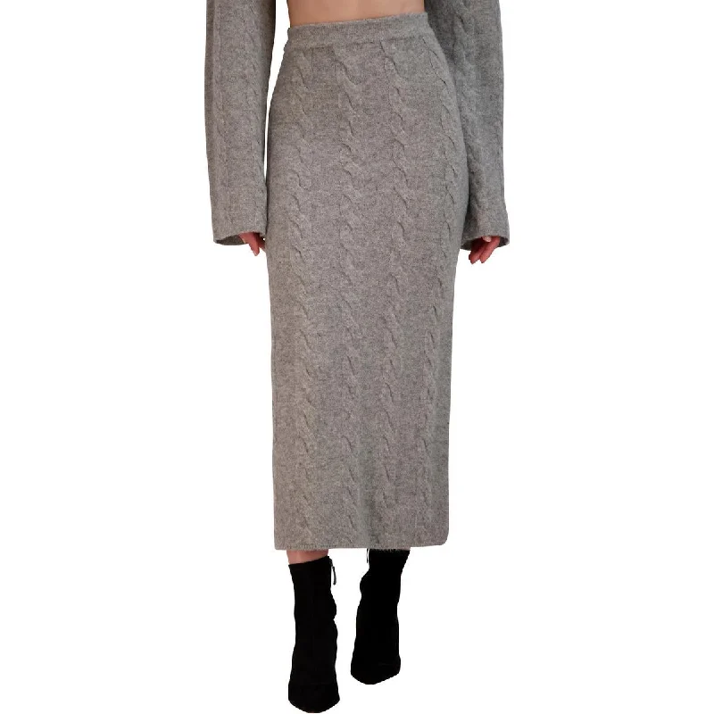 Womens Cable Knit Vented Midi Skirt