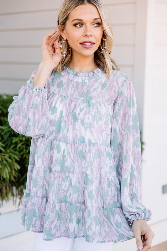 Something You Should Know Seafoam Green Abstract Blouse