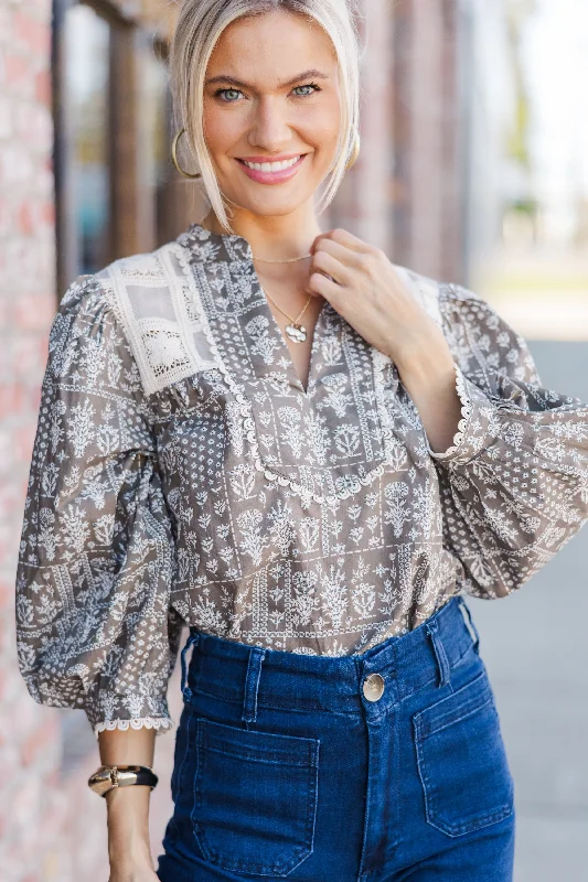 Help You Grow Mocha Brown Floral Blouse