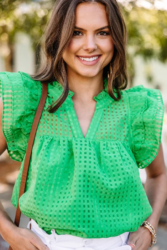 Known Beauty Kelly Green Textured Blouse