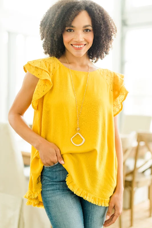 Delight In Spring Mango Yellow Eyelet Top