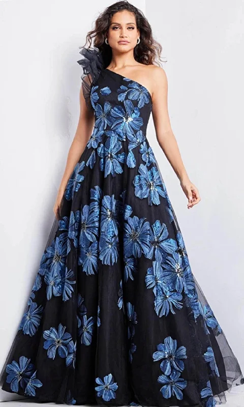 Jovani 36717 - One Shoulder Floral Evening Gown