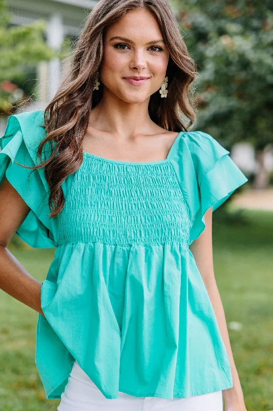 Lovely New Day Emerald Green Smocked Blouse