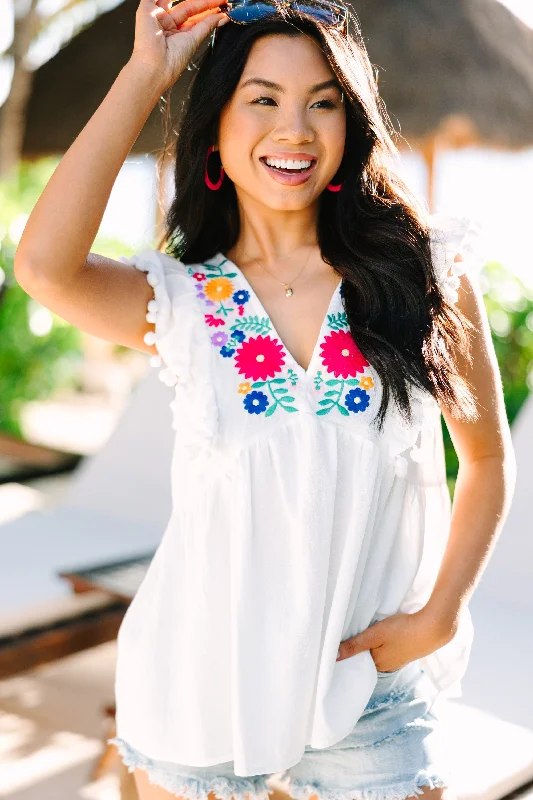 Happy To Help White Embroidered Blouse