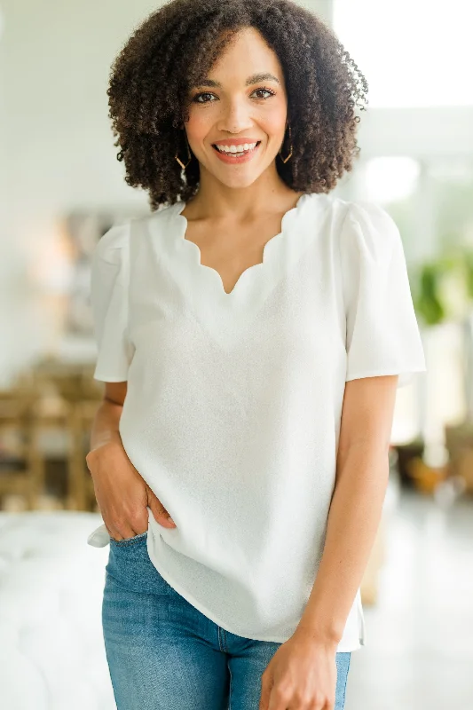 How To Love Ivory White Scalloped Blouse