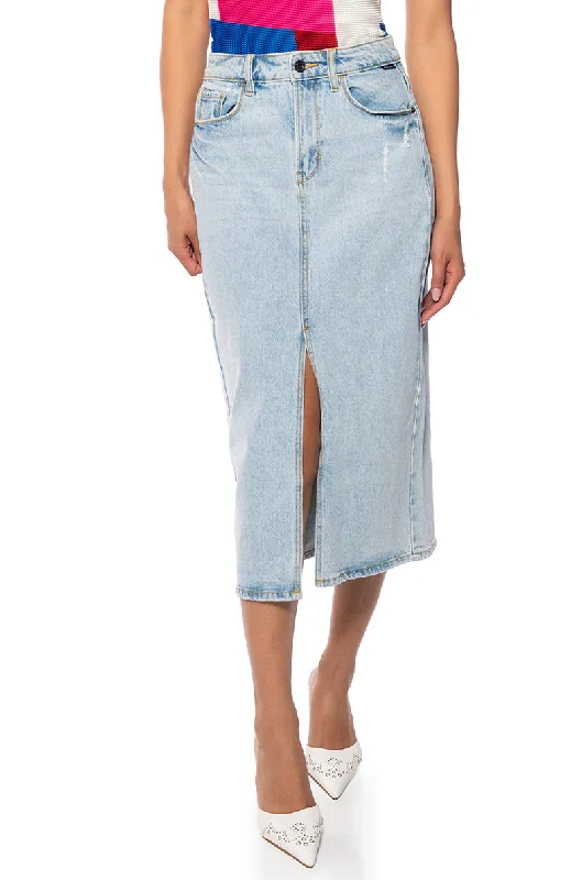 BRIANA CENTER SLIT DENIM MIDI SKIRT