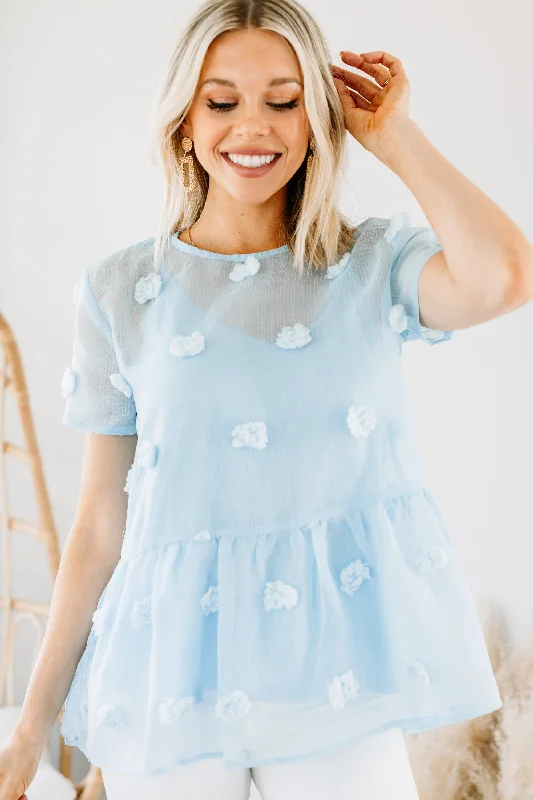 It's All Real Light Blue Swiss Dot Blouse