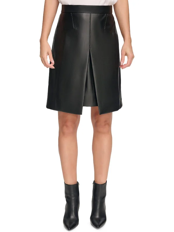 Womens Faux Leather Office A-Line Skirt