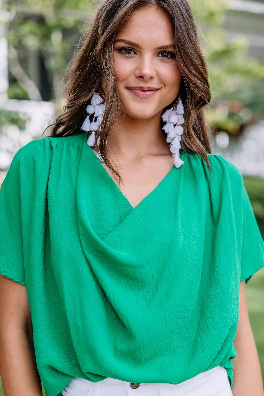 All For You Kelly Green Cowl Neck Blouse