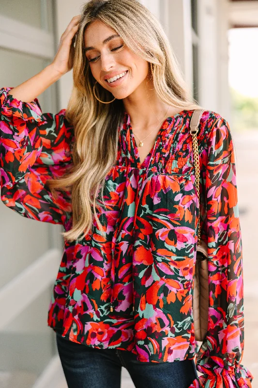 Keep An Eye Out Hunter Green Ditsy Floral Blouse