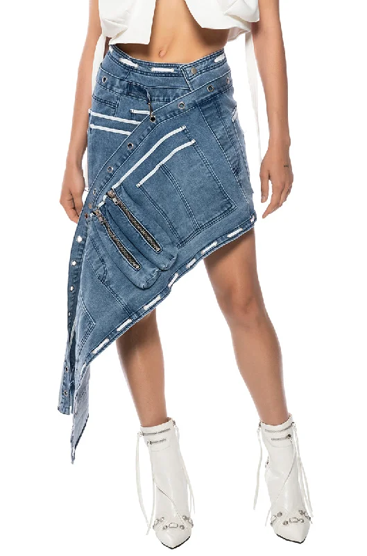 CURIOUS ABOUT YOU ASYMMETRICAL DENIM UTILITY SKIRT