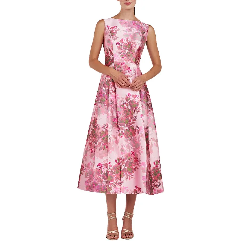 Womens Pleated Midi Cocktail And Party Dress