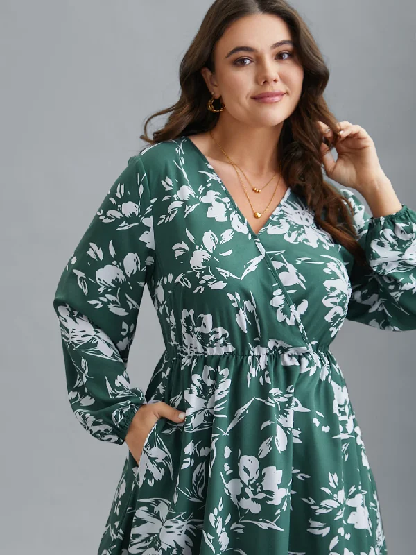 Silhouette Floral Print Waist Cinched Midi Dress