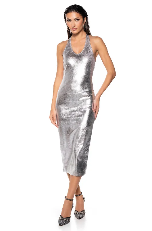 NOT SO BASIC METALLIC MIDI DRESS