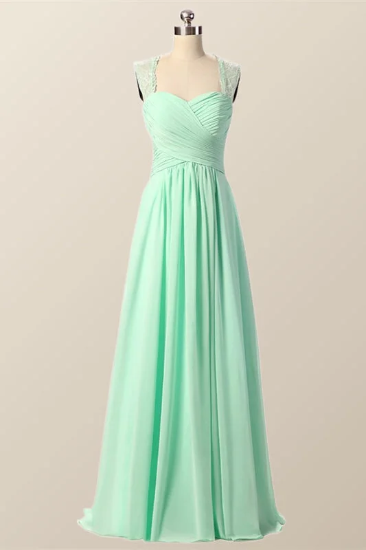 Mint Green Pleated Chiffon Long Bridesmaid Dress