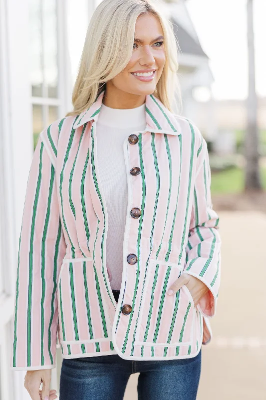 On The Course Pink And Green Striped Jacket