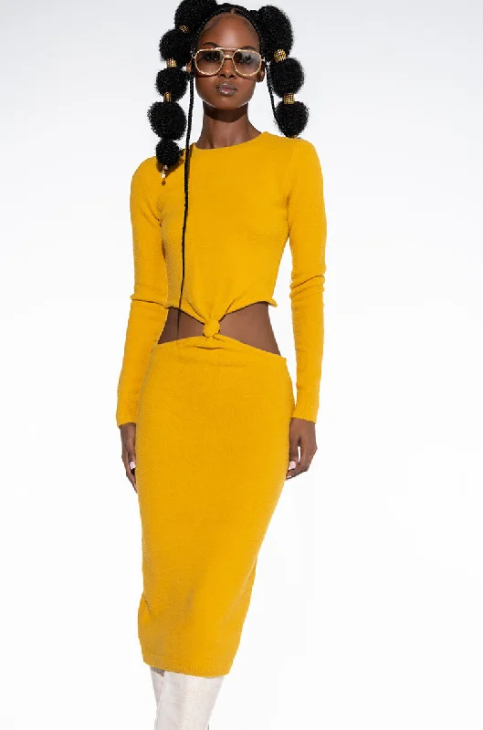 COZY BUT CUTE PLUSH SWEATER MIDI DRESS DARK YELLOW