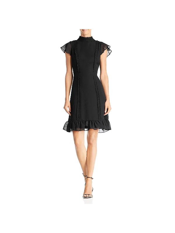 Womens Ruffled Mini Cocktail Dress