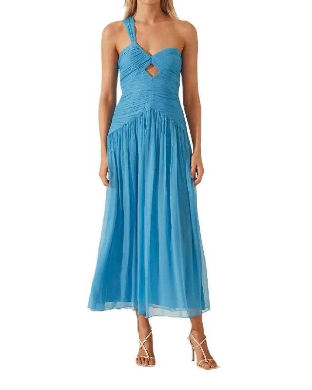 Margot One Shoulder Midi Dress In Aqua