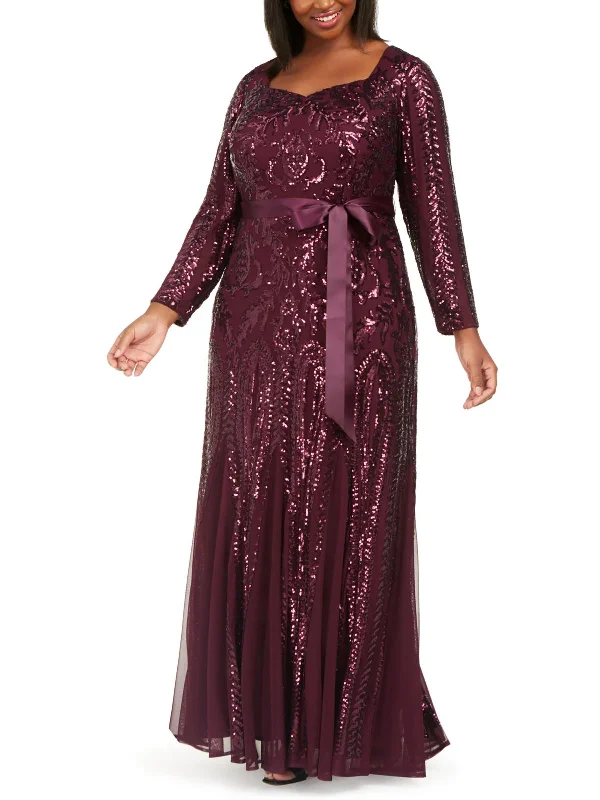 Plus Womens Sequined Maxi Evening Dress