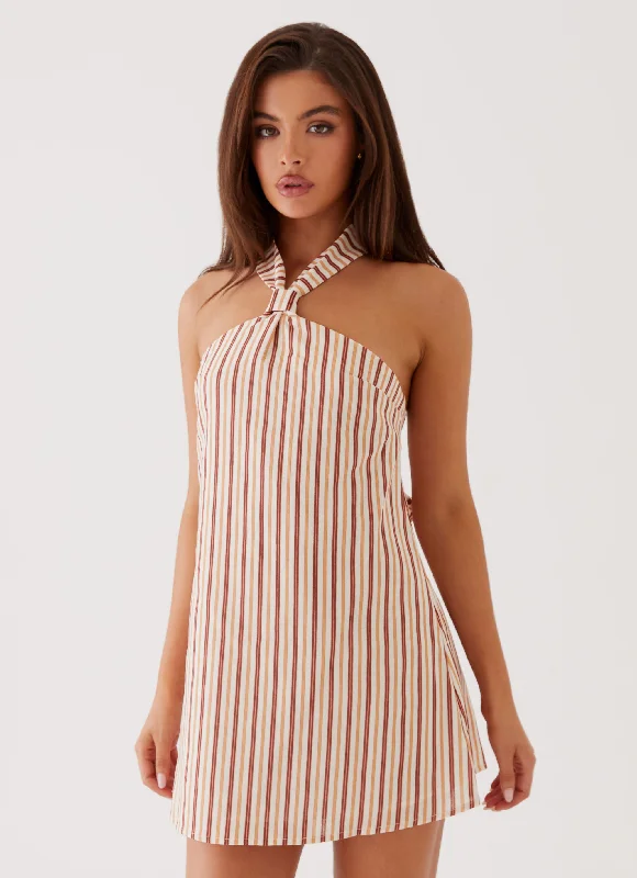 Keira Linen Mini Dress - Passionfruit Stripe