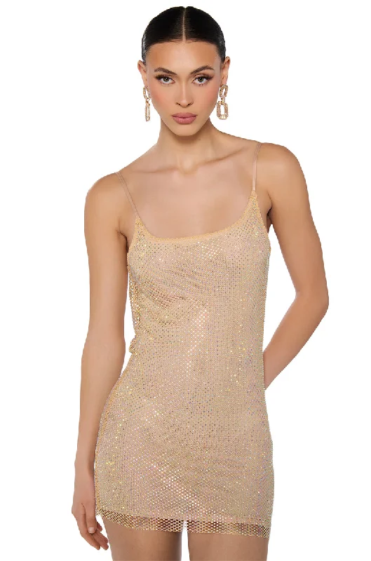 IN THE NUDE RHINESTONE BACKLESS MINI DRESS