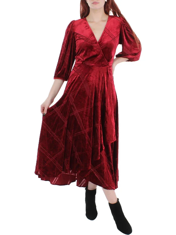 Womens Velvet Tea Length Maxi Dress