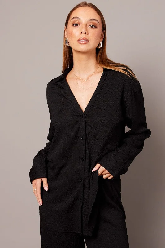 Black Textured Shirt Long Sleeve