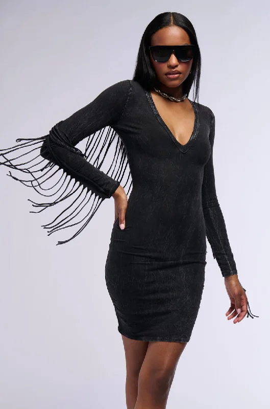 COOL IT COWBOY FRINGE MINI DRESS