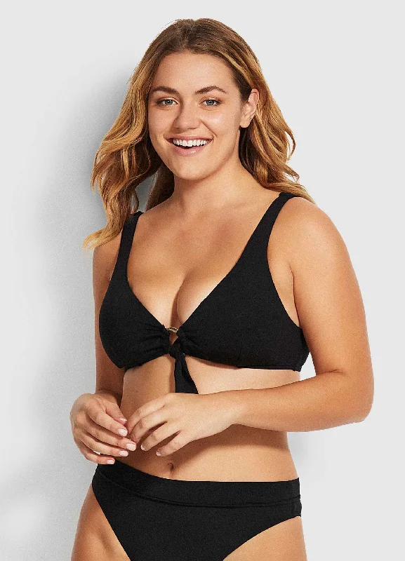 Active Ring Front Crop Bikini Top - Black