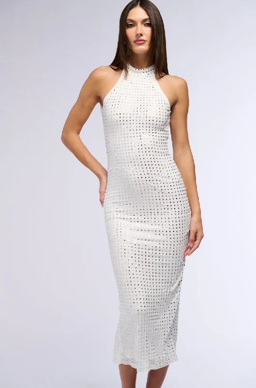 TAKE ME OUT RHINESTONE MIDI DRESS