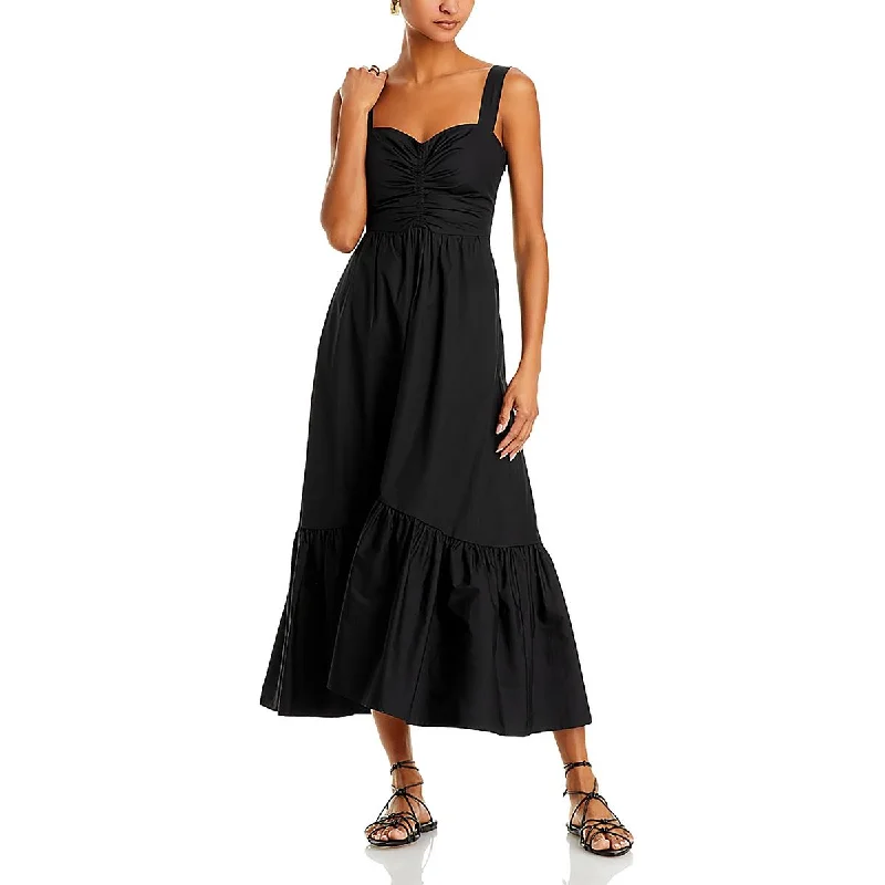 Womens Tea Length Ruched Midi Dress