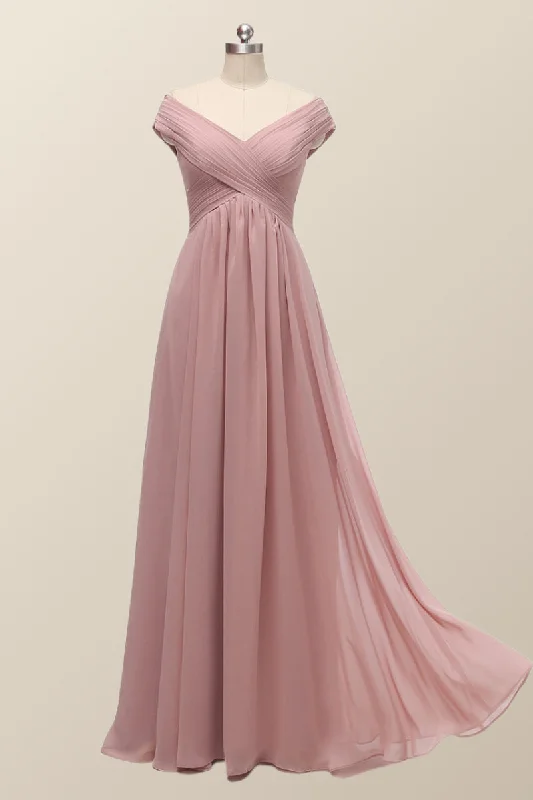 Off the Shoulder Blush Pink A-line Bridesmaid Dress