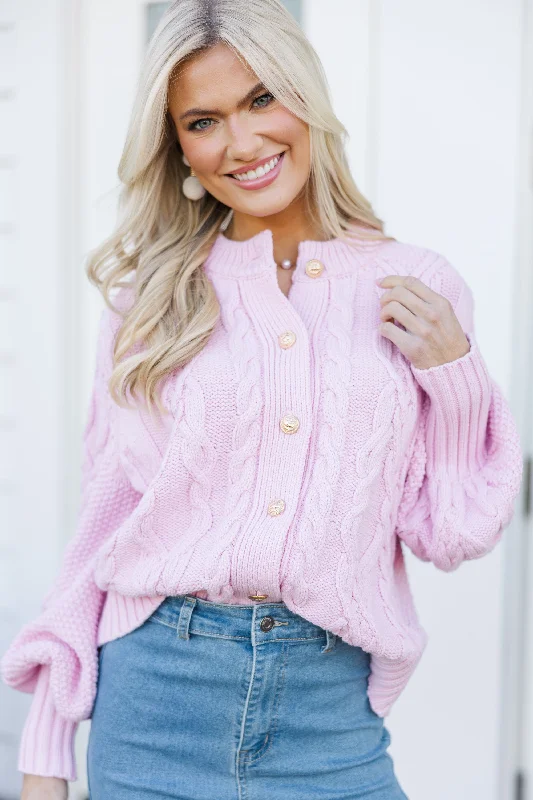 All The Good Blush Pink Cable Knit Cardigan