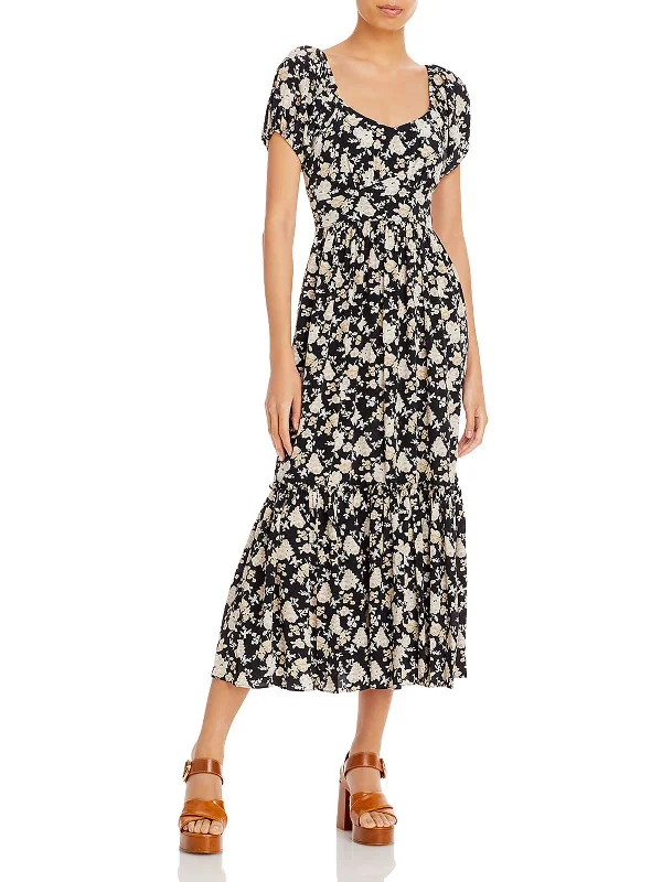 Womens Silk Floral Print Maxi Dress