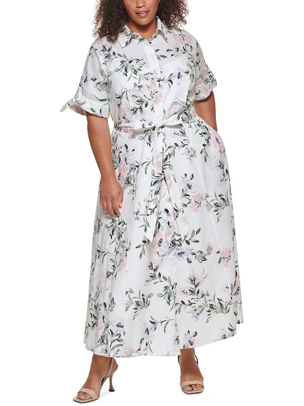 Plus Womens Cotton Maxi Shirtdress