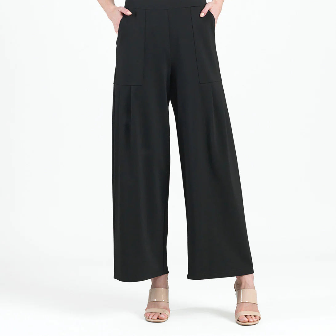 Pleated Wide Leg Pocket Pant - Black