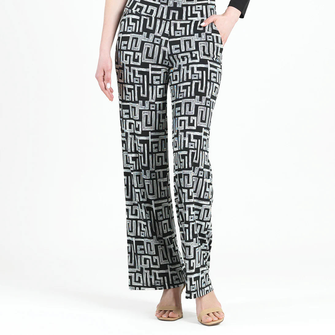 Textured Wide Leg Pocket Pant - Greek Key