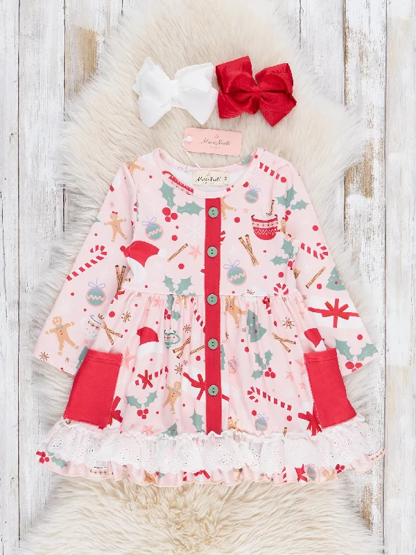 Christmas Cocoa Ruffle Dress