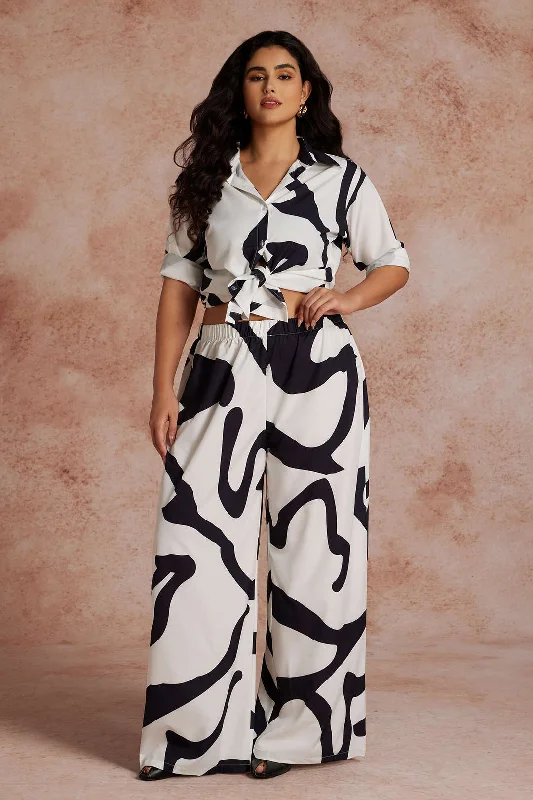 Plus Size Abstract Print Button Shirt And Trouser Set