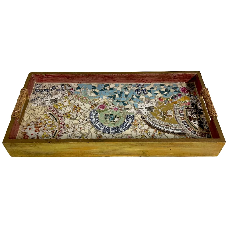 Mosaic Tray made of Broken China with Handles