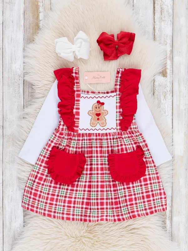 Red Gingerbread Plaid Ruffle Dress